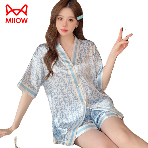 Catman (Miiow) Nuevo pijama de manga corta de satén de satén de seda de satén de verano para mujeres pantalones de lujo de lujo de lujo