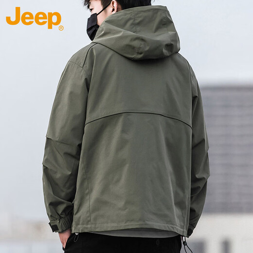 Jeep (JEEP) Jacket Men's Autumn and Winter Assault Jacket Loose Trendy Work Clothes Hooded Windproof Clothes Men's Army Green XL