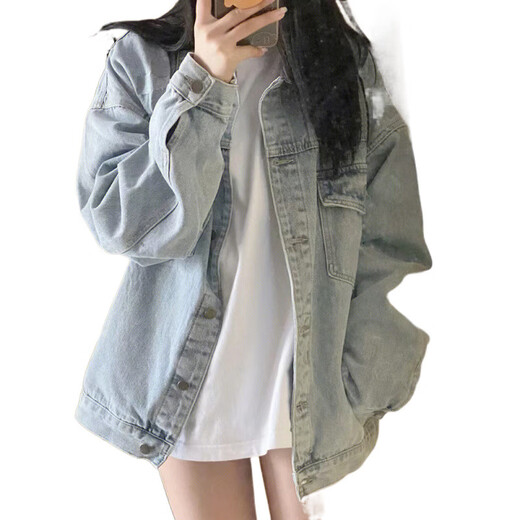 姿伟祺做旧春秋牛仔外套女百搭风牛仔衣服潮流夹克女装上衣软 9926#蓝色 S 【建议80--100斤】
