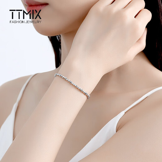 TTMIX fashion sparkling bouncy bead platinum bracelet pt950 platinum sparkling bead car flower bracelet for girlfriend, ready stock 8.7-8.9g 16+3cm
