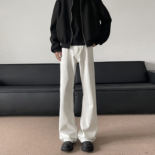 Digada American vibe pants for men, high street fashion, white scimitar jeans for men, straight slim fit, slim bootcut pants for men, FYFS-Q724 white XL (recommended 120-135 Jin Jin is equal to 0.5 kg)