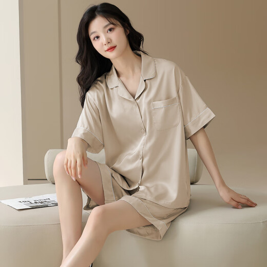 莫代尔睡衣女夏季冰.丝短袖短裤2025新款感可爱可外穿薄款家居服套装 16804G M 【建议90-110斤】