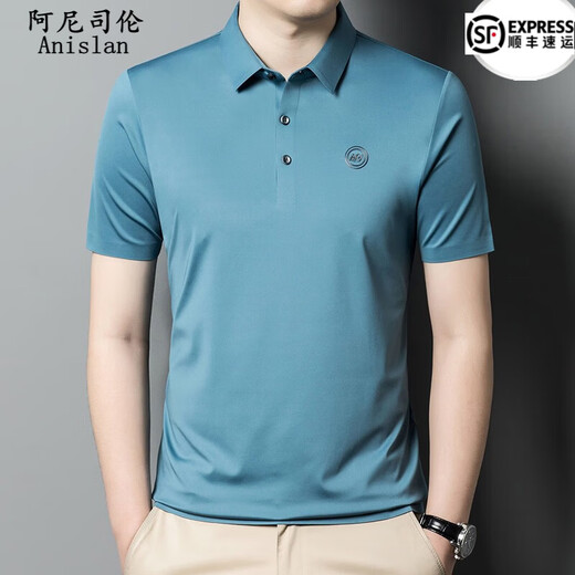 阿尼司伦轻奢贵族短袖t恤衫男夏季薄款纯色时尚休闲百搭半袖上衣体恤男 9859上青色 S 165码【建议100-119斤】