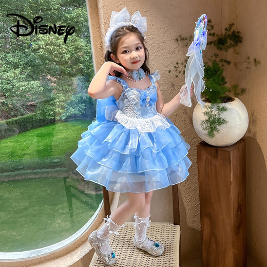 Disney Girls 'Kleid Sommer 2025 Neues modisches kleines Mädchen High-End-Kleid Elsa Prinzessin Kleid Lolita Rock [blauer Rock] JSGY6625 ELSA Kleid 130 cm Empfohlene Höhe etwa 125