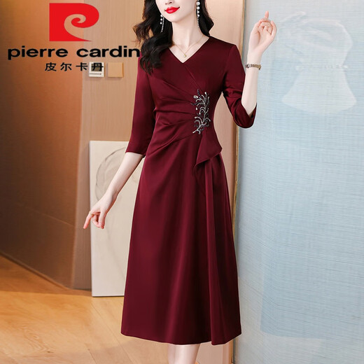 Pierre Cardin Noble joven vestido de novia de suegra para mujeres 2025 Spring y otoño NUEVO vestido de novia Vestido de novia Vino de boda de su cuerpo de alta gama Marca de lujo rojo 3xl recomendado 130-145Jin [Jin equivale a 0.5 kg]