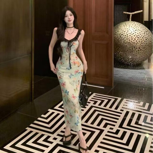 Robe à suspension imprimée Rongxitu Robe imprimée à la taille douce et épicée
