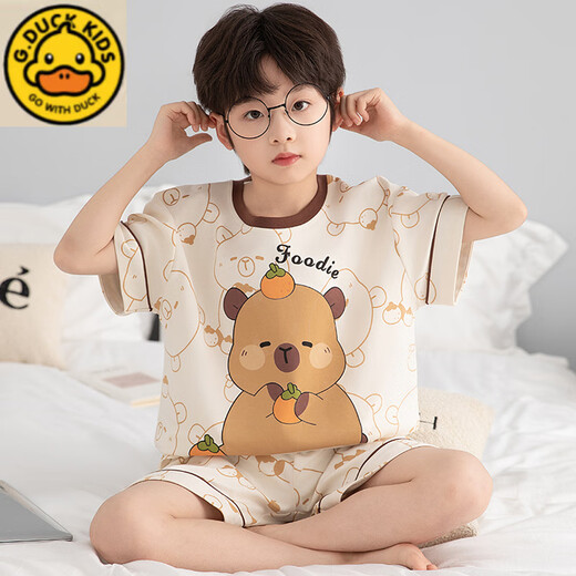 G. DUCKKIDS男童睡衣纯棉短袖卡皮巴拉2025超火两件套夏装儿童家居服大童套装 N694哪咤 110 cm/10码【103-112cm】
