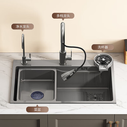 KOHLER nano kitchen sink large single tank gray thickened 304 stainless steel household dish basin 600X450 round faucet package