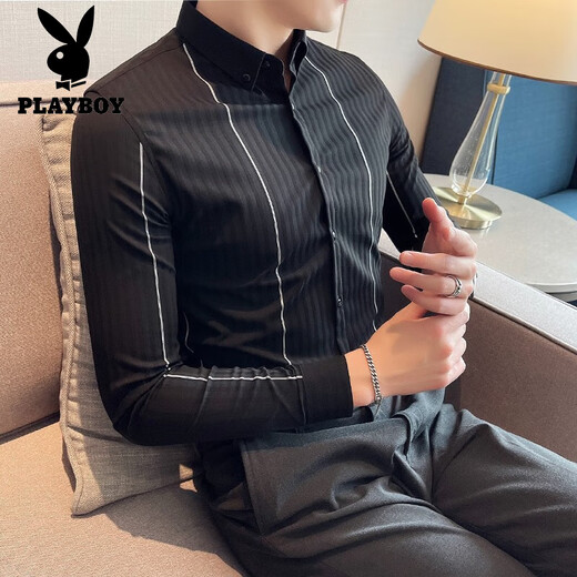 Playboy (Playboy) High-End White Shirt Herren-Langarm-Luxus-Luxus-Designgeschäft Casual Herren Slim High-End White Shirt White L.