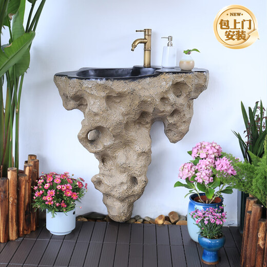 Yushixuan courtyard outdoor washbasin garden B&B washbasin courtyard terrace wall-mounted integrated washbasin outdoor imitation stone Yingshan washbasin (without faucet)