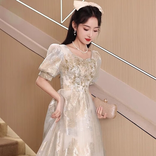 
Yinlan Color Evening Dress for Women 2025 New Small Birthday Banquet Engagement Dress Light Luxury Niche Vocal Art Exam Host Model 1 Picture Color 2XL