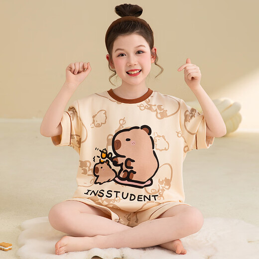诗茹梦儿童卡通睡衣女孩女童薄款短袖套装宝宝夏季夏天家居服纯棉中大童 TN#826【卡通套装】 均码 童8码 100-110CM 30-40斤