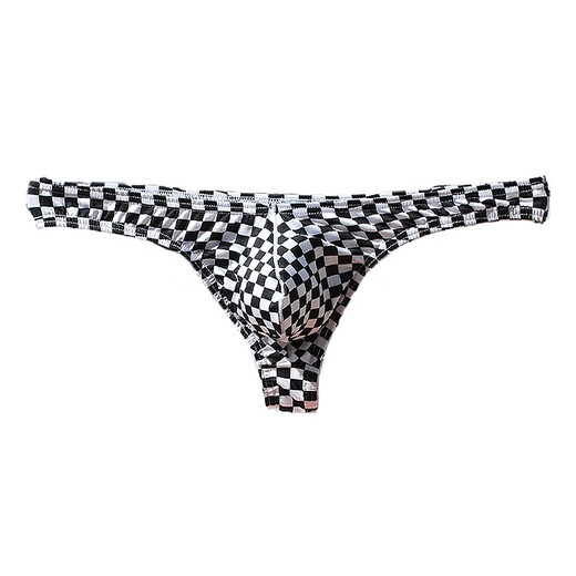 Mr. Omiya men's thong with concave and convex large bladder belt sexy bikini triangle cotton low-waist plaid underwear for men black and white plaid thong M