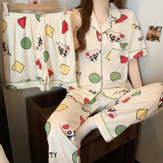 
Hanrui cartoon milk silk women's pajamas three-piece set home clothes FS*14137 170 M