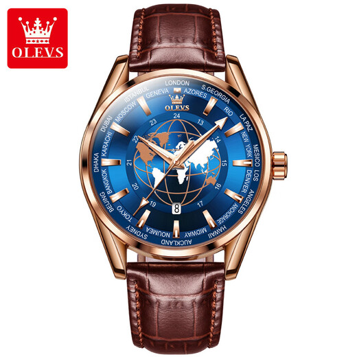 Олиус швейцарский бренд Quartz Watch Men's Watch Brand Подлинный светящийся простые и высококлассные топ-десять знаменитых часов для мужчин Black Leather Blue Man