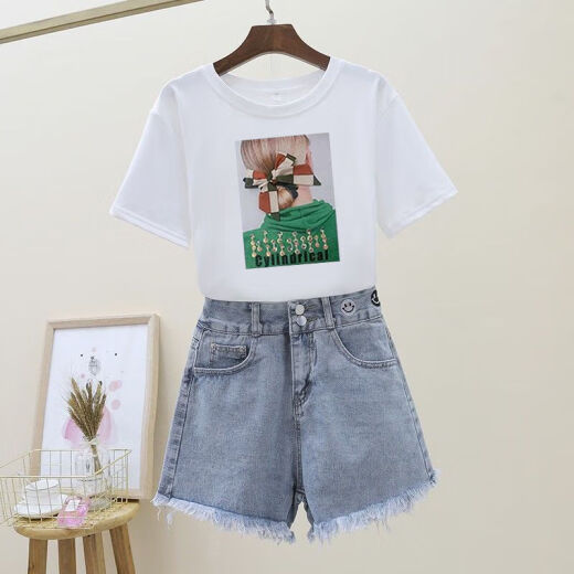 Yuxi Summer Casual Internet Celebrity Salt Set para la nueva camiseta de estilo coreano de las mujeres + pantalones cortos de mezclilla dos piezas 1# 9926# set s sugerencia 80-95jin [Jin equivale a 0.5 kg]