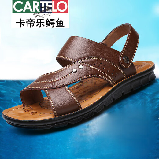 
CARTELO 2025 summer new men's sandals men's genuine leather beach shoes cross-border casual men's shoes fashion slippers wholesale 12129 brown 37