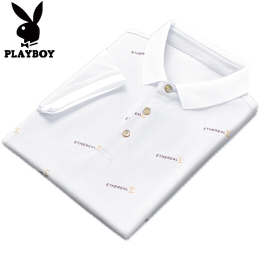 
Playboy (PLAYBOY) 2025 new summer lapel men's short-sleeved T-shirt casual trendy brand POLO shirt men's collar half-sleeved ice silk white QY679 M