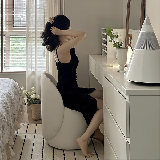 
Tingshi French light luxury bedroom high-end makeup stool internet celebrity simple backrest dressing table chair for girls single sofa [rotating] high back thumb beige-cat scratching leather