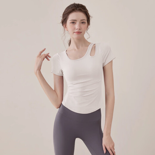 Nanmu Xiong Yoga Wear Women's Top with Chest Pad Sports Slim Short Sleeve T-Shirt Running Quick-Drying Pilates Training Fitness Breathable White Short Sleeve M Size 85-115Jin Jin is equal to 0.5 kg
