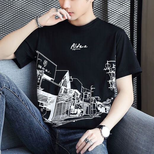 Yalu cotton short-sleeved T-shirt for men 2025 new half-sleeved T-shirt loose trendy summer men's top Z829 gray M [Suggested 90-115Jin [Jin equals 0.5 kg]]