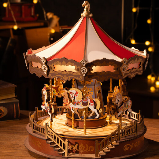 Ferris wheel carousel music box music box building blocks children's toys DIY puzzle birthday gift girls