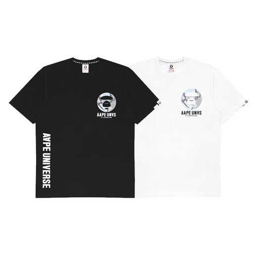 
AAPE short-sleeved ape man camouflage summer cartoon print loose versatile men and women tops, half-sleeved A691 black M