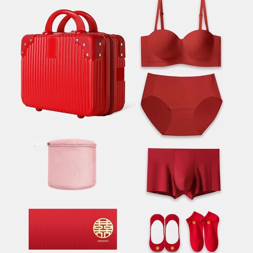 Miss Polly red wedding underwear underwear bride and groom couple suit men and girls small breasts gathered summer thin style beautiful back wine red women's suit + men's underwear + gift pack two M women's suit men's underwear 5XL recommended 200-230Jin Jin equals 0.5 kg