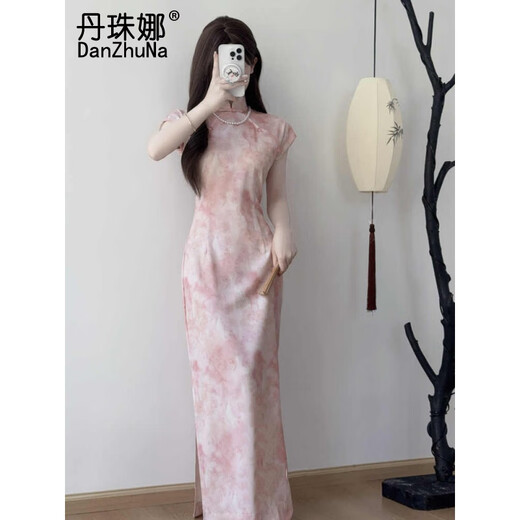 丹珠娜（DanZhuNa）新中式连衣裙女装2025夏季新款气质改良国风少女旗袍改良裙子夏天 9710粉色旗袍（无饰品） L