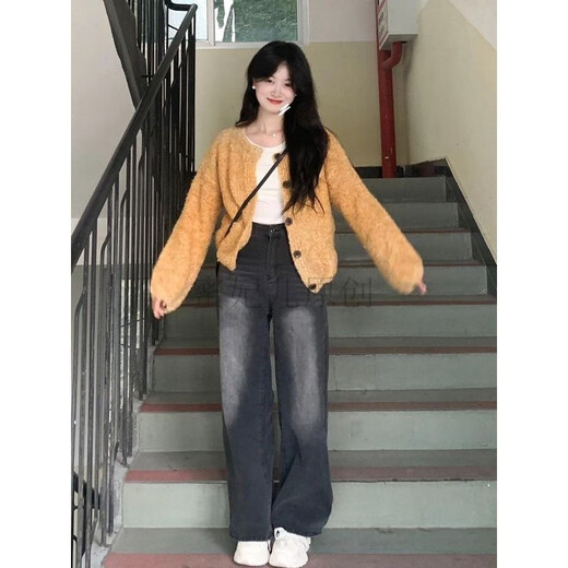 Rongxitu Autumn Gentle tenue for women, un ensemble complet de coréen 2025 Nouveau style Hong Kong Kong Knited Veste Jeans Ensemble en trois pièces [Single Piece] Sachet blanc (avec la poitrine S recommandée 70-90 Jin [Jin est égal à 0,5 kg] (++ une broche 70-90