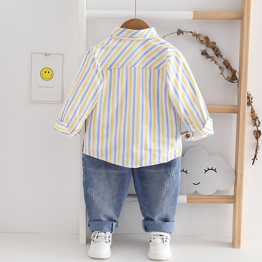 Mumuwu (mumuwu) 2025 new spring and summer boys striped shirt tops baby boy jacket 1-15 years old children summer thin lining yellow and green stripes 90 size 4 recommended height 80-85cm23Jin Jin is equal to about 0.5 kg