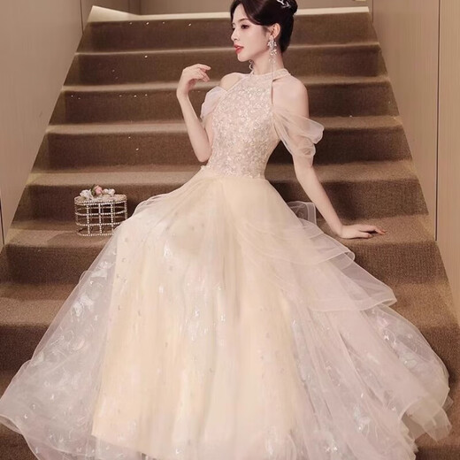 
Kaizitu evening dress for women's birthday party adult ceremony graduation ceremony host champagne color XL
