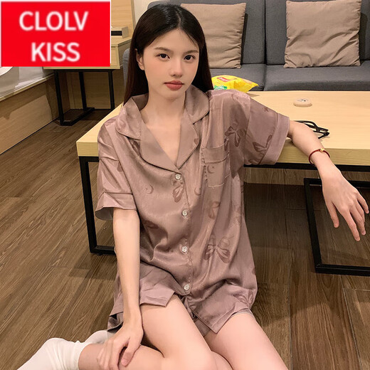 ClolvKiss国风睡衣女款夏季冰丝短袖年新款夏天可外穿薄款家居服 BS13077#蝴蝶 M