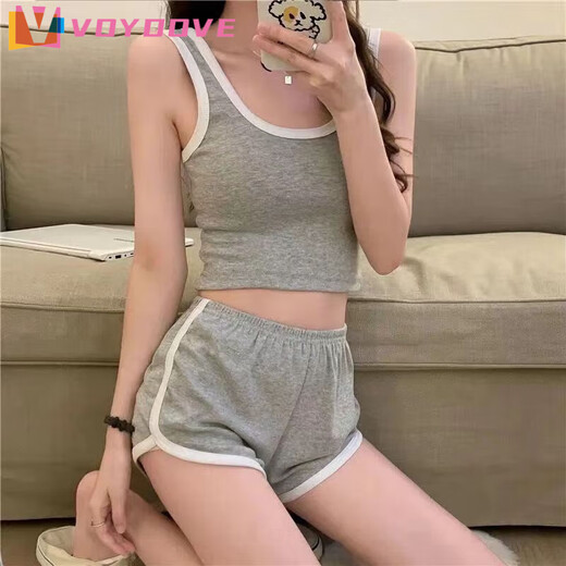 VOYDOVE三分热裤运动短裤女夏外穿跑步高腰韩版瑜伽居家休闲a字宽松ins潮 单杠黑1件【z】 L 90-110斤