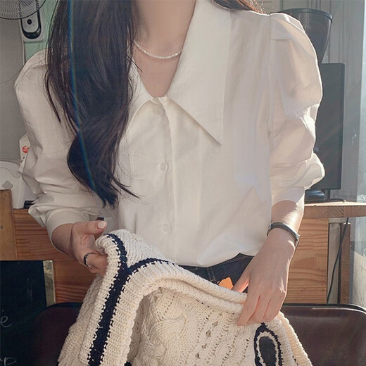Plain brocade long-sleeved white shirt women's white shirt spring and summer high-end professional formal interview student commuter style white shirt lapel long-sleeved shirt white M recommended weight 95-110Jin Jin equals 0.5 kg