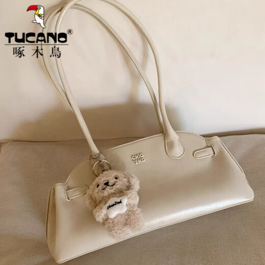Specht (Tucano) Pendeln Sie lässige und modische vielseitige Achselbeutel für Frauen 2025 Sommer Nische Feeling Octen -Ocphent -Tasche beige Weiß
