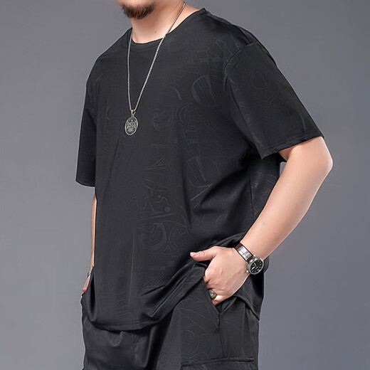 Yinxin taille extra-large shorts gras shorts glacés de la soie glace hommes plus gras plus t-shirt de grande taille hommes vêtements de séchage lâche noir 9922 set 7xl