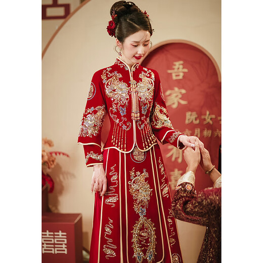 Youzhao XiUhe Hochzeit Braut 2025 Chinesische Hochzeitskleid Hochzeit Toast Hochzeit Kleidung Kleine Hochzeitskleidung Frauen Home Hochzeit Kleidung Hochzeit Kleidung Velvet (New Crown Tiara) Perle Stickerei s