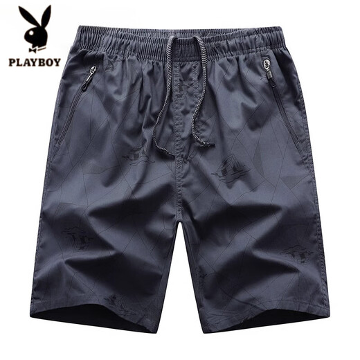 花花公子（PLAYBOY）品牌男士短裤2025夏季新款时尚潮流冰丝速干薄款五分裤潮牌运动裤 6627系带休闲短裤黑色 L 体重100-120斤