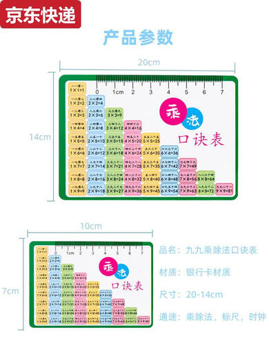 CAOX九九乘法口诀表卡片数学二年级99除法口诀表背诵神器挂图墙贴教具 活动角蓝色