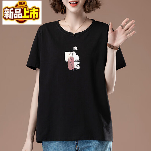 初径（CHUJING）胖短袖恤女夏季加大码女装宽松棉中年妈妈显瘦薄款百搭上衣 白色【9896款】 棉95%氨纶5% L 100-115斤