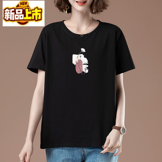 初径（CHUJING）胖短袖恤女夏季加大码女装宽松棉中年妈妈显瘦薄款百搭上衣 白色【9896款】 棉95%氨纶5% L 100-115斤