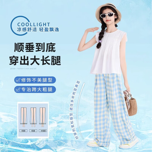 Pitt Girls Set The Spring и лето 2025 г. Новая модная детская рубашка кукол широкие штаны для ног с двумя частями Forest Big Kids's Summer 9992 White 15286 Purple 120 см.