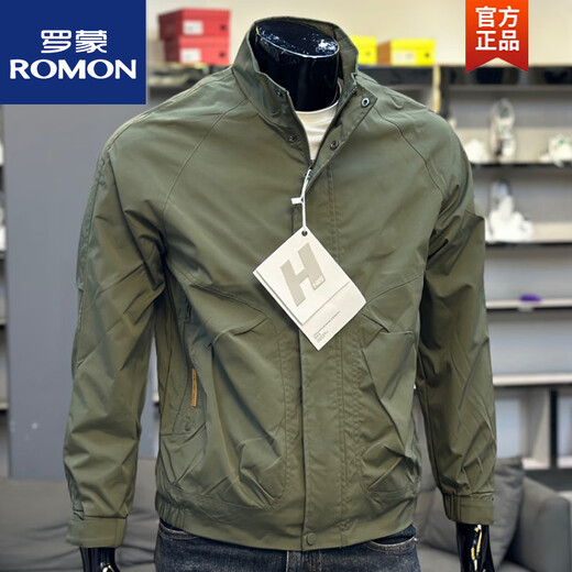 ROMON's new autumn style 2025 men's stand-up collar jacket solid color jacket slim two-cotton youth slim trendy brand jacket black normal autumn thickness M suitable for 115135Jin Jin is equal to 0.5 kg