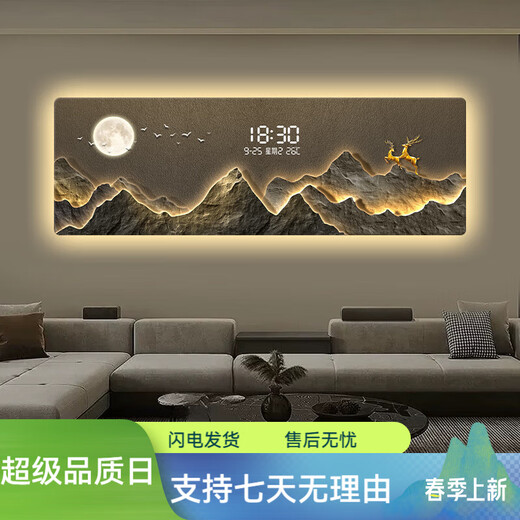 俗写数显屏客厅沙发背景墙装饰画轻奢led数字电子钟高级感氛围灯挂画 T11981 [人体感应灯光款]数显插电款180*