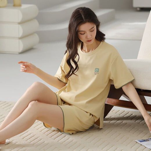 Pajamá de pijama de manga corta de algodón puro para ropa de algodón para mujeres de verano para ropa para el hogar de estilo coreano simple Y9859 m (recomendado 75-95Jin [Jin iguala 0.5 kg])