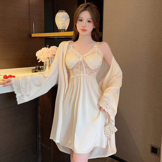 乐僖贝俫夏季蕾丝吊带睡裙胸垫两件套红色喜庆丝绸睡衣 6623豆绿色套装 XL