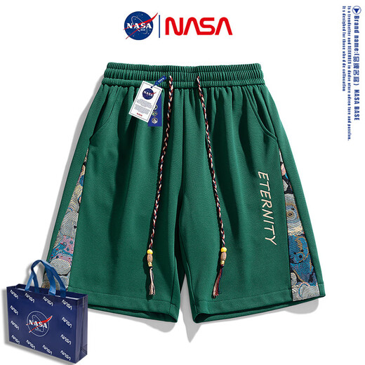 NASA national trend embroidered shorts men's summer loose breathable sports casual pants NASA-9127 black 2XL
