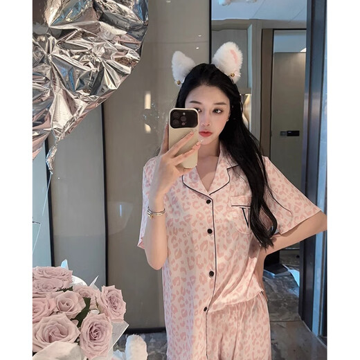 莫代尔睡衣夏天女网红ins高级感短袖长裤豹纹两件套韩版气质冰丝家居服 套YFY9905【面料】 L (建议100-120斤)