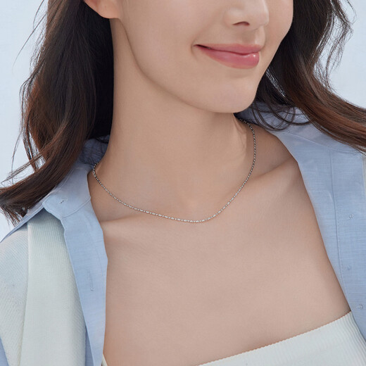 Lukfook Jewelry Platinum 950 Simple Carved Beads Platinum Necklace Plain Chain Price G07P0005DS 40cm-4.89g (including labor cost 553 yuan)